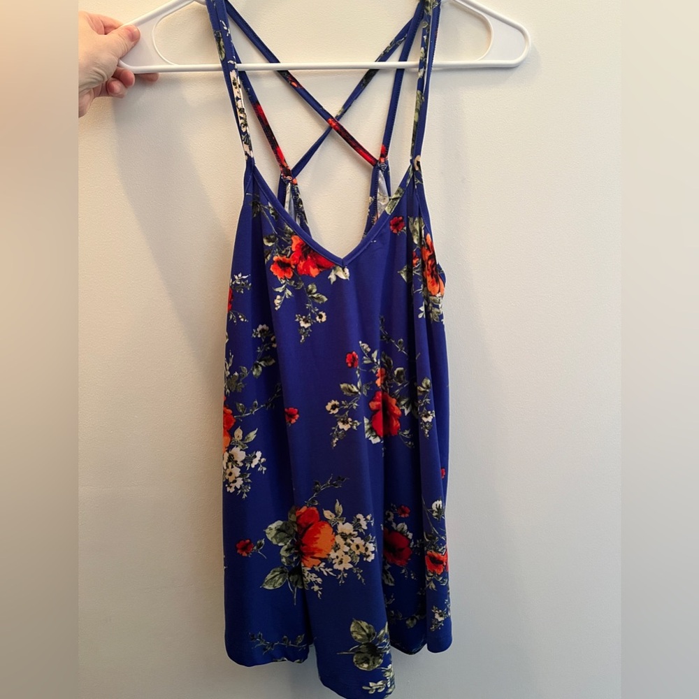 Papermoon Blue and Red Floral Strappy Top